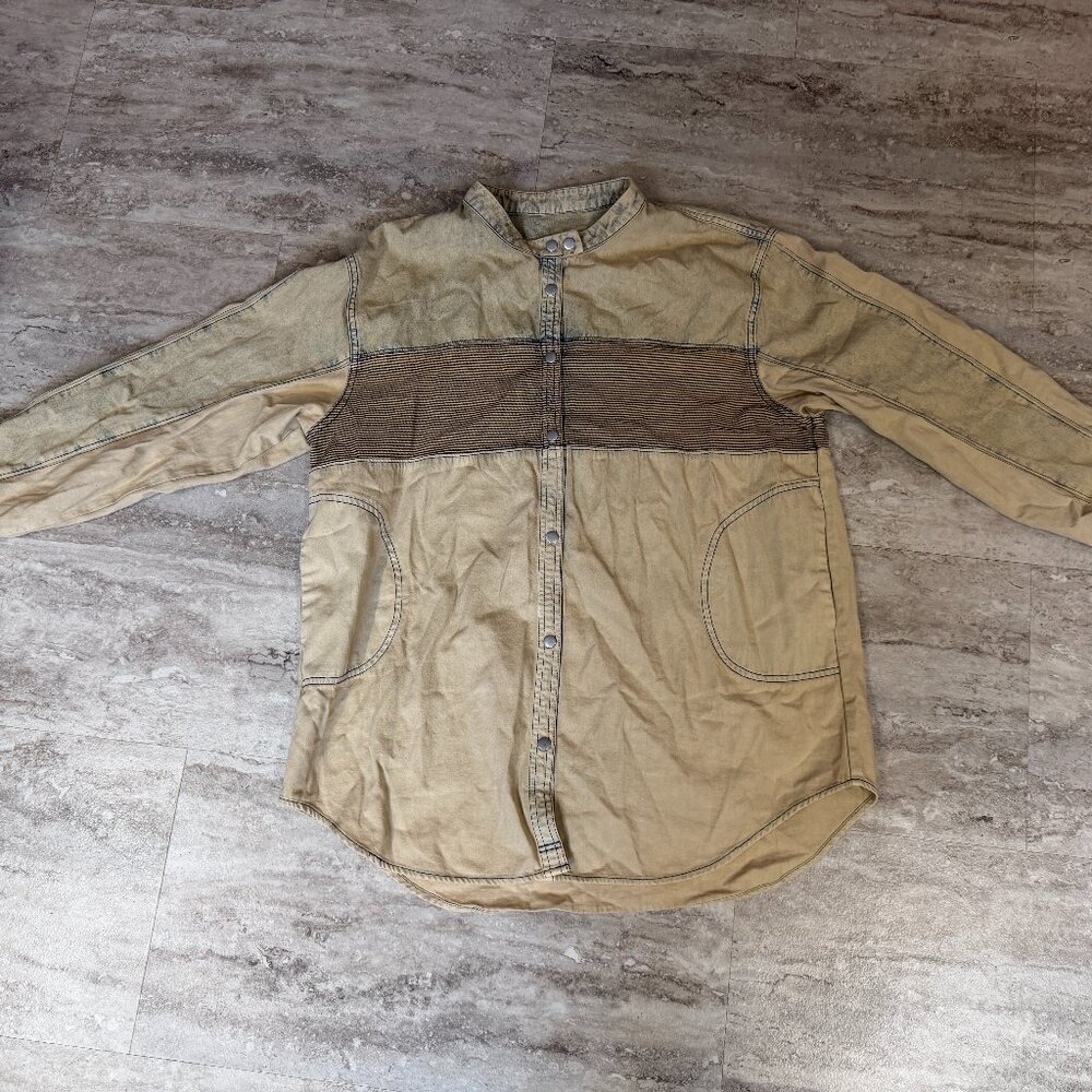 Women's Neutral Khaki Button-Up Long Sleeve Top